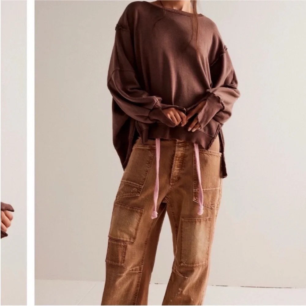 NWT Free People / We the Free Camden Sweatshirt - chocolate love - M